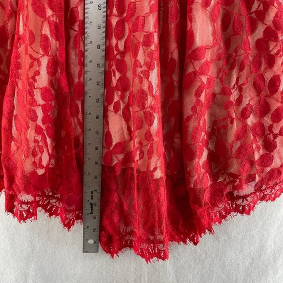 Free People A-Line Dress Women's Sz 0 Red Floral Embroidered Mesh Lace Pleated - Picture 5 of 10